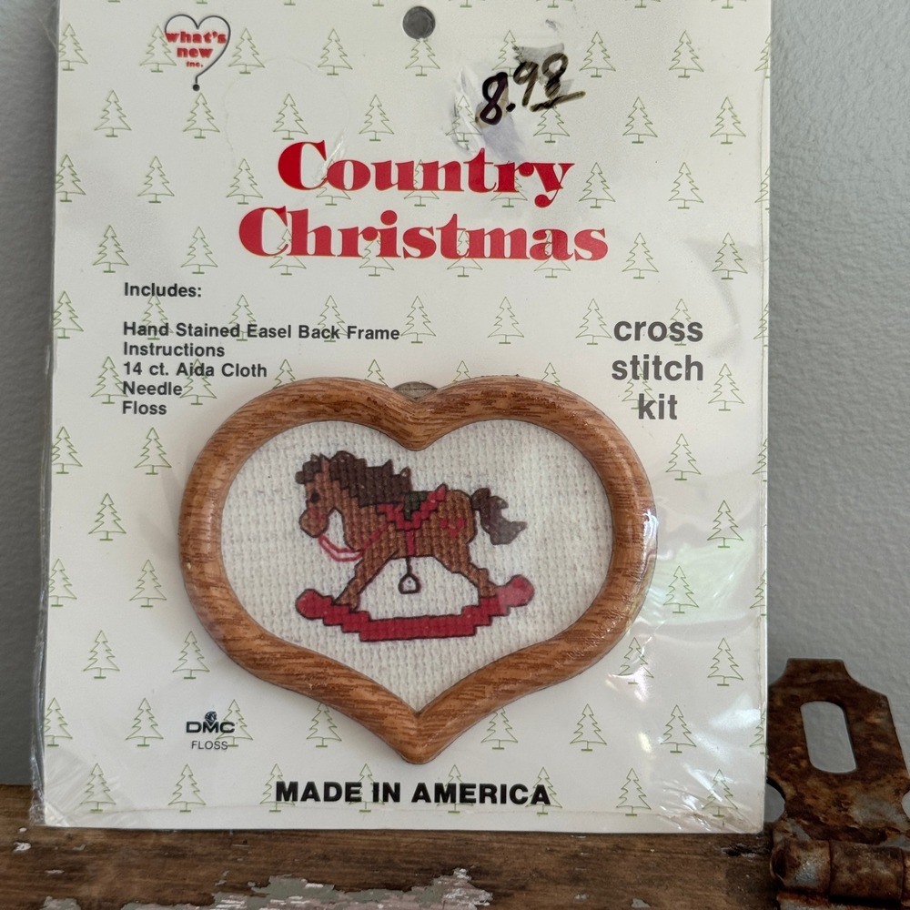 Vintage What's New Inc Country Christmas Rocking Horse Cross Stitch Kit Heart